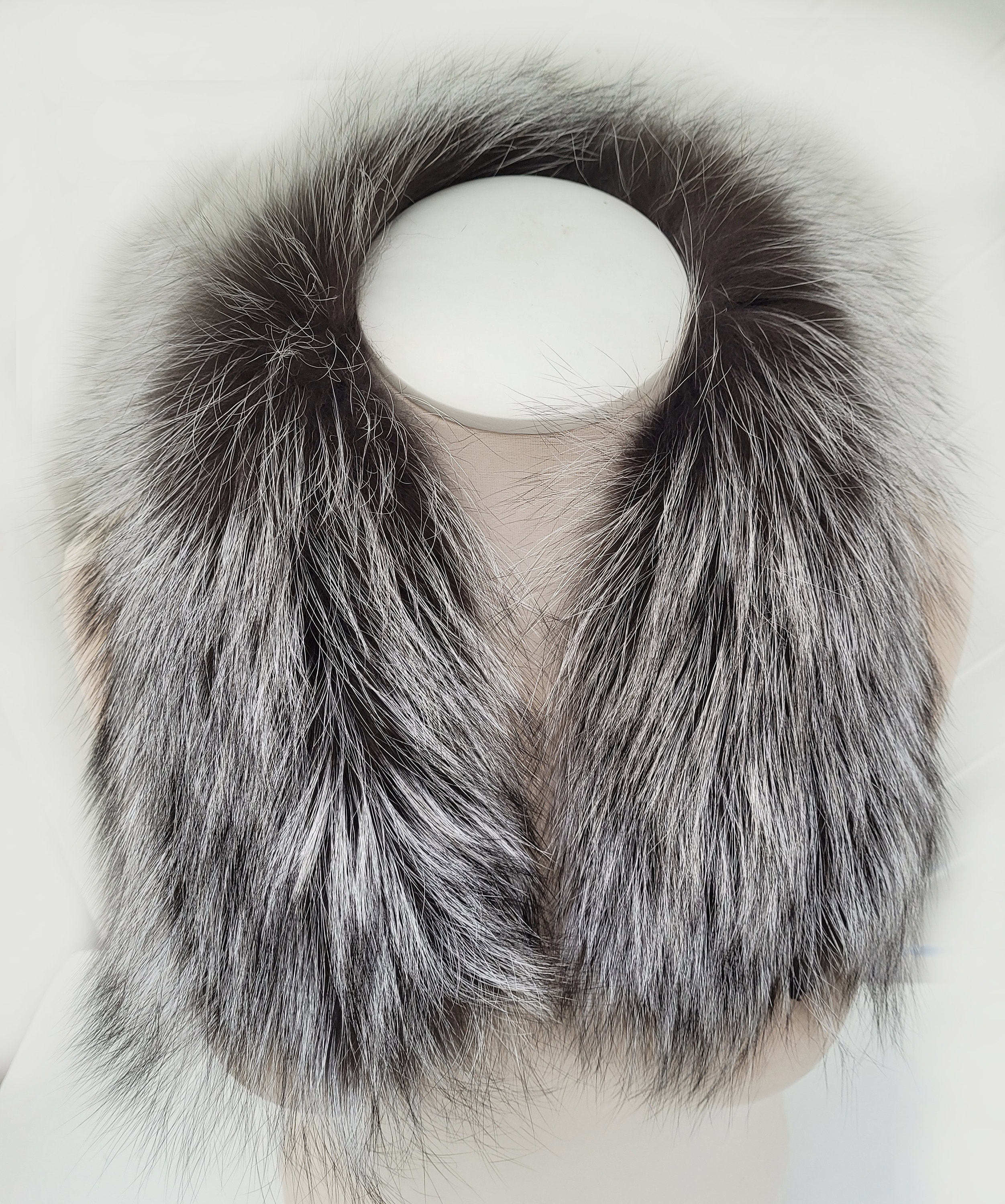 BY ORDER 60cm Real Silver Fox Fur Trim Hood, Fur Collar Trim, Fox