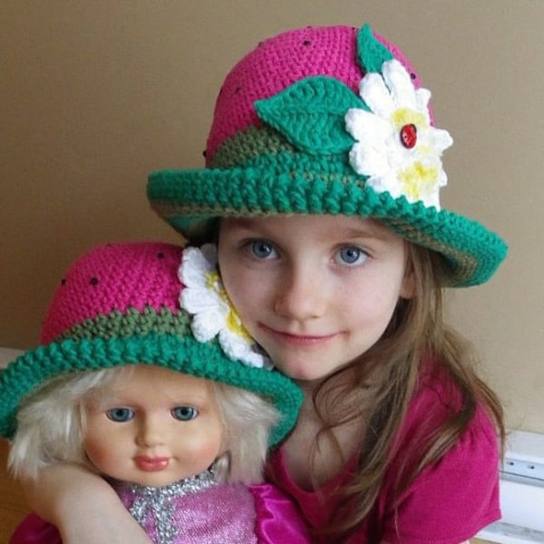 Modèle de chapeau au crochet, chapeau au crochet pour enfants, modèle de chapeau au crochet pour bébé, fraise, marguerite, bouton de coccinelle, chapeau de pastèque enfant, fille, bord, été