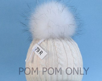 7" FUR POM POM for hat! Large Raccoon Real Fur Pom Pom White Pom Pom Hat Chunky Knits hat Raccoon Pompom Genuine Fur Pom Handmade Fur Ball