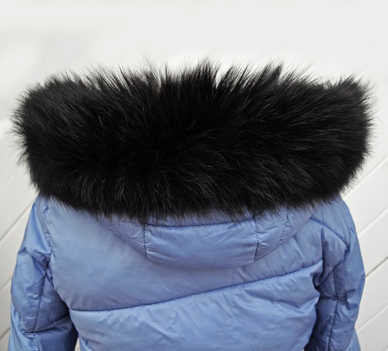 BY ORDER XL Double Real Fox Fur Tail Trim Hood, Fur collar trim, Fox Fur Collar, Fur Scarf, Fur Ruff, Fox Fur Hood, Hood Fur, stripe image 3