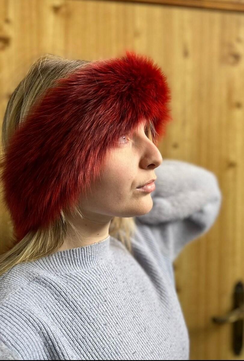 Vintage York Furrier Furs Real Fox Fur Headband Ear Warmer Women Real Fox Fur Headband, Real Fur Hairband, Fox Fur Ear  main image 4