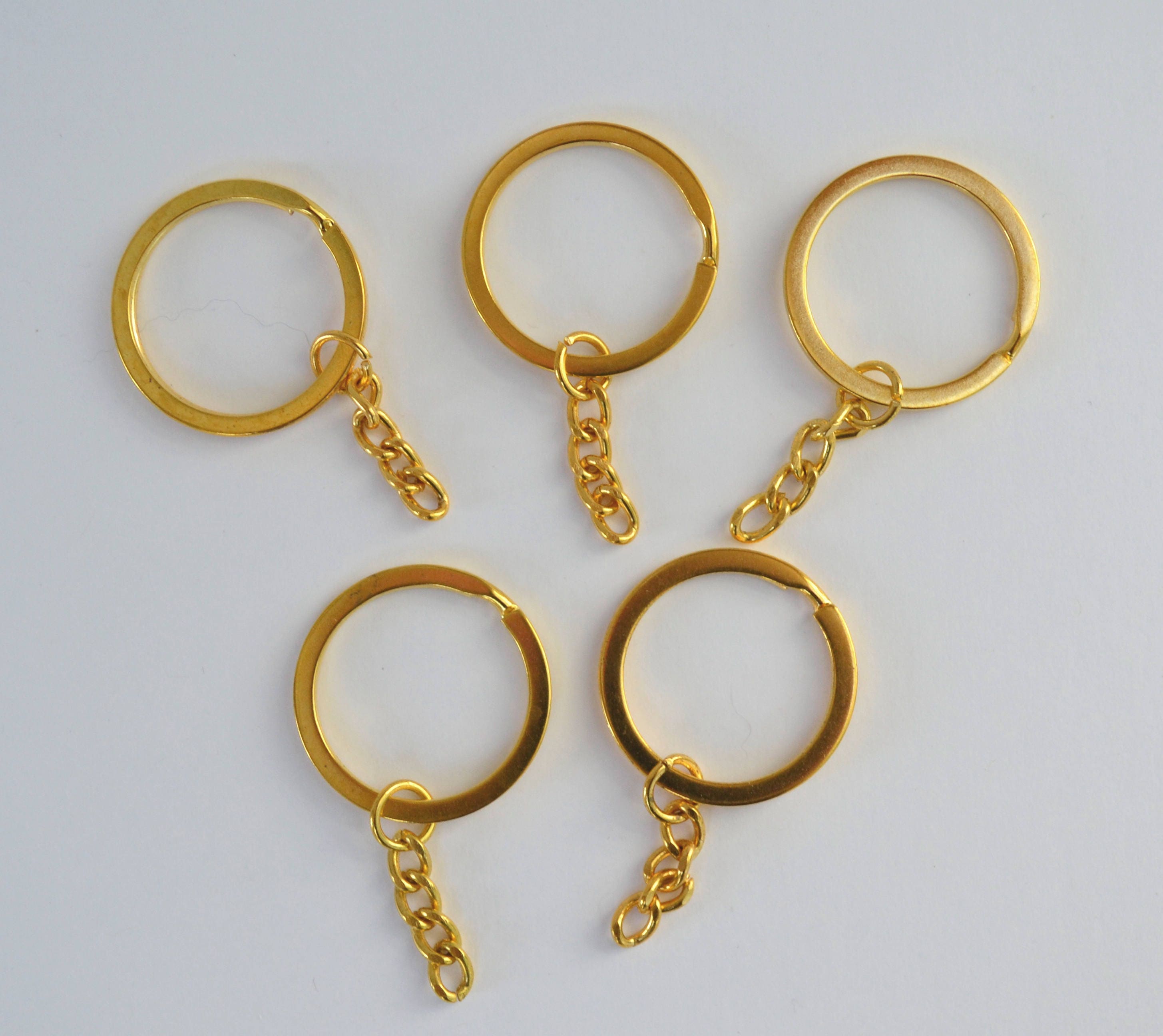 Golden Key Rings: Split Ring With Curb Chain, Bag Charm (50mm X