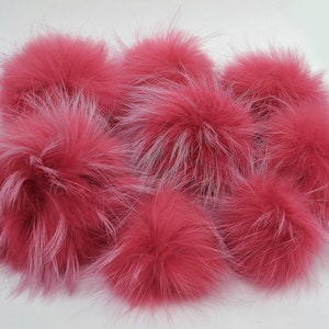 Pompom de pelo extra grande de 10 a 21 cm! Gorro de guaxinim vermelho de alta qualidade com pompom, gorro tuque, gorro de inverno em malha, pompom grande, bola de pelo de guaxinim fofa