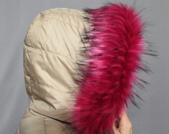 BY ORDER Faux Fur Collar Trim 70 cm, Faux Fur Vegan Trim Hood, Fake Fur, Fur Fabric, Fur Ruff, Faux Fur Hood, Hood Fur Jacket, Pink Fur