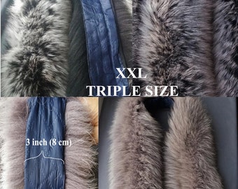 BY ORDER Fox (Tail) XXL Triple Real Fox Fur Trim Hood, Fur collar trim, Fox Fur Collar, Fur Scarf, Fur Ruff, Fur Jacket, Fur stripe, Real