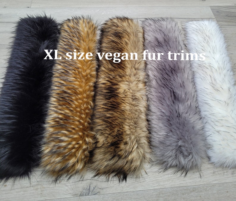 Extra stor huva med vegansk fuskpälskant 70 cm, stor fuskpälskragekant, fusktvättbjörnspäls, pälskrage, fuskpälshuva, pälsjacka, päls bild 1