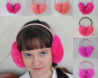 Real Fur Earmuffs, Rabbit Fur Ear Warmer, Pink Earmuffs, Large Ear Muffs, Fluffy Ear Muffs, Earmuffs Women, Rabbit  Ear Warmers Girls