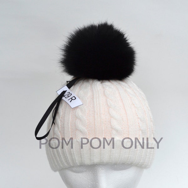 SUPER SOFT FOX Fur Pompom! Real Fox Pom-Pom, Black Fur Pom Pom, Genuine Fur Pom Pom, Winter Hat Pom Pom, Womens Pom Pom Hat, Knitted hats