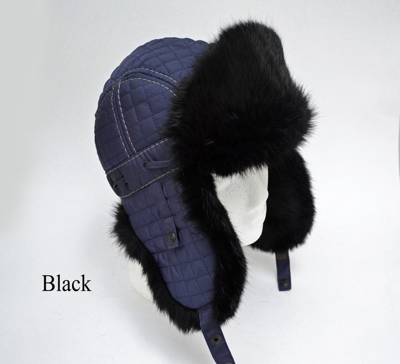 READY to SHIP Child Real Fur Hat, Aviator Hat, Ushanka, Russian Hat, Ski Hat, Rabbit Fur Hat Ear Flaps, Warm Hat, Childs Fur Hat, Trapper Black