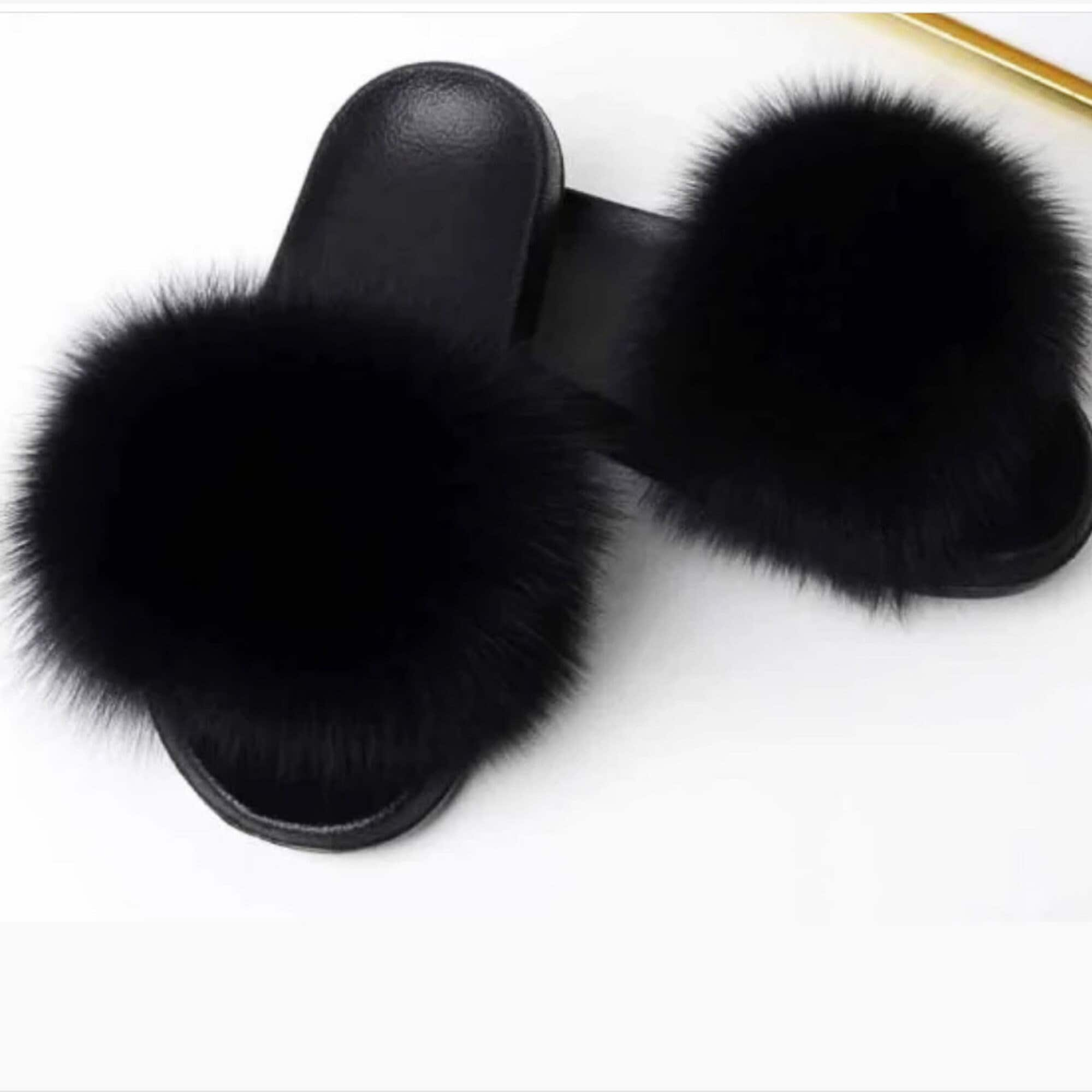 Black Fur Slippers - Etsy