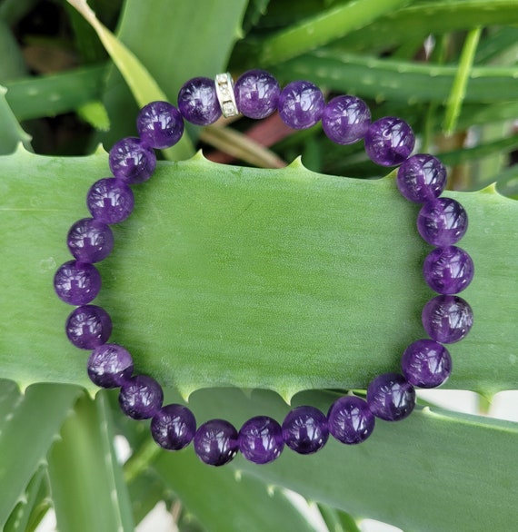 Amethyst Fluorite Round Bead with tumble Stone Bracelet - Tiara Crystal Shop