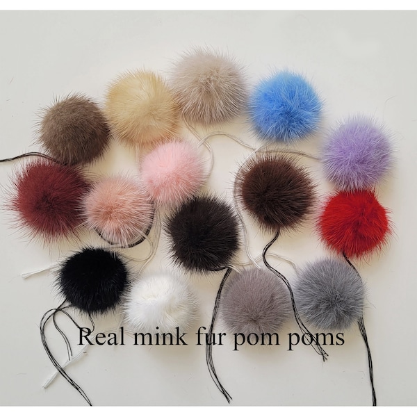PAR COMMANDE 5pc set Large Mink Fur Pom Poms Genuine Fur Ball Charm Pendentif pour Porte-clés Collier Boucle d’oreille Pompom Pom Ring Fourrure naturelle Pompon