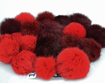 2" to 4,5" RABBIT FUR POM Poms! Red Genuine Fur Pom Pom Real Rabbit Fur Ball Key Ring Large Rabbit Pompom Keychain Charm Pom Pom Hat Bag