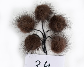 OP BESTELLING 5 st - 2,5" (60 mm) nertsbont pom poms echt bont bal bedel hanger voor sleutelhanger ketting oorbel pompon pompom bruine nerts pompon