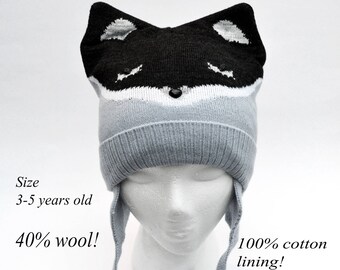 FOX UNISEX HAT, Fox Hat, Knit Beanie, Girl and Boy Hat, Animal Knit Hat, Fox Hat For Kids, Toddler Animal Hat, Fox Beanie Hat, Cotton Lining
