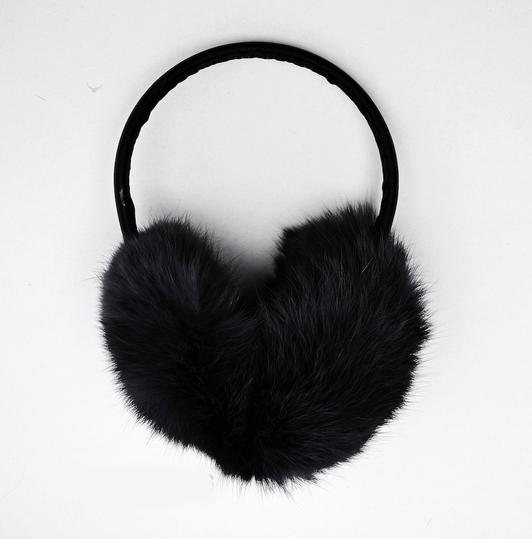 Black Fur Earmuffs Real Fur Ear Warmer Girls Earmuffs Large Etsy