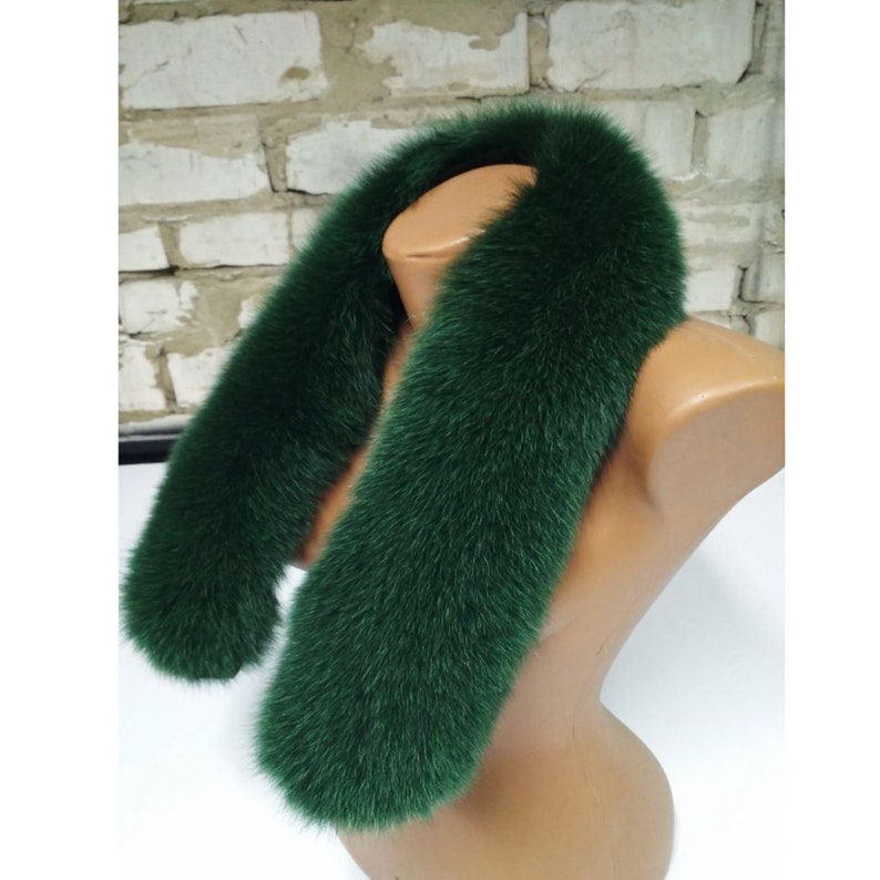 BY ORDER (not Tail) XL Extra Large Real Fox Fur Trim Hood, Green Fur collar trim, Fox Fur Collar, Fur Scarf, Fur Ruff, Fox Fur Hood, Jacket image 2