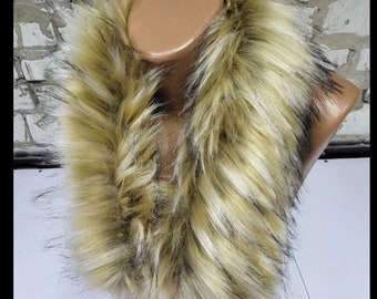 BY ORDER Faux Fur Vegan Trim Hood, Large Faux Fur Collar Trim, Faux Raccoon Fur, Fur Ruff, Faux Fur Hood, Hood Fur Jacket, Fur stripe, Fake