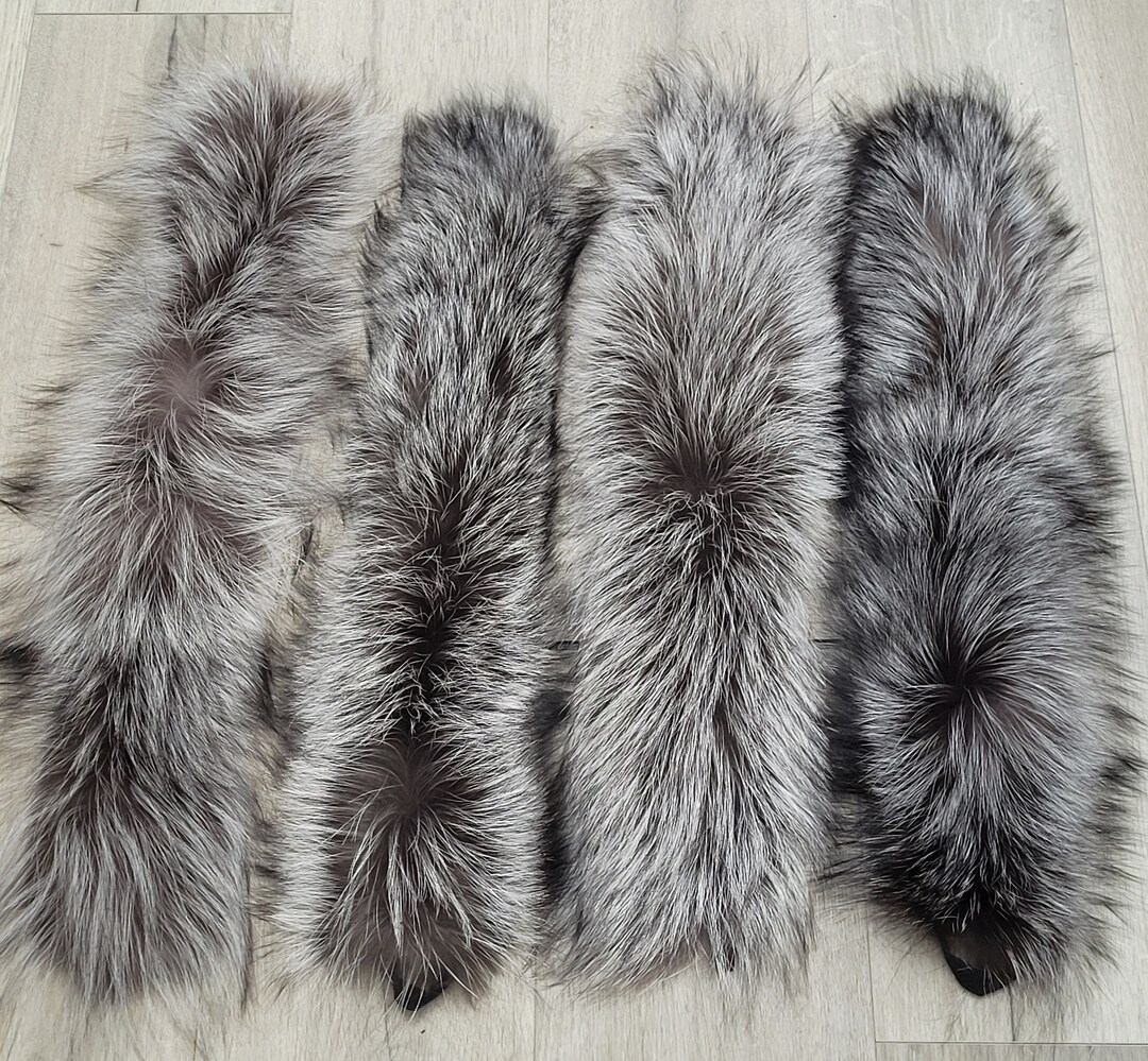 BY ORDER XXL Real Fox Fur skin Trim Hood With Lining and Buttons, White and  Black Fox Fur Collar, Large Fur Scarf Ruff, Real Fur Hood 