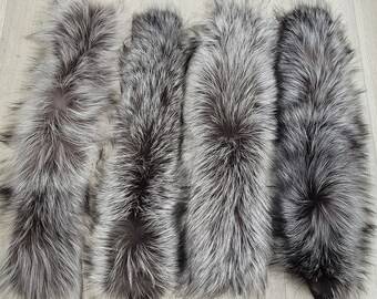 BY ORDER 60cm Real Silver Fox Fur Trim Hood, Fur collar trim, Fox Fur Collar, Fur Scarf, Fur Ruff, Fox Fur Hood, Fox Fur, stripe 3x60