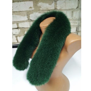 BY ORDER (not Tail) XL Extra Large Real Fox Fur Trim Hood, Green Fur collar trim, Fox Fur Collar, Fur Scarf, Fur Ruff, Fox Fur Hood, Jacket image 9