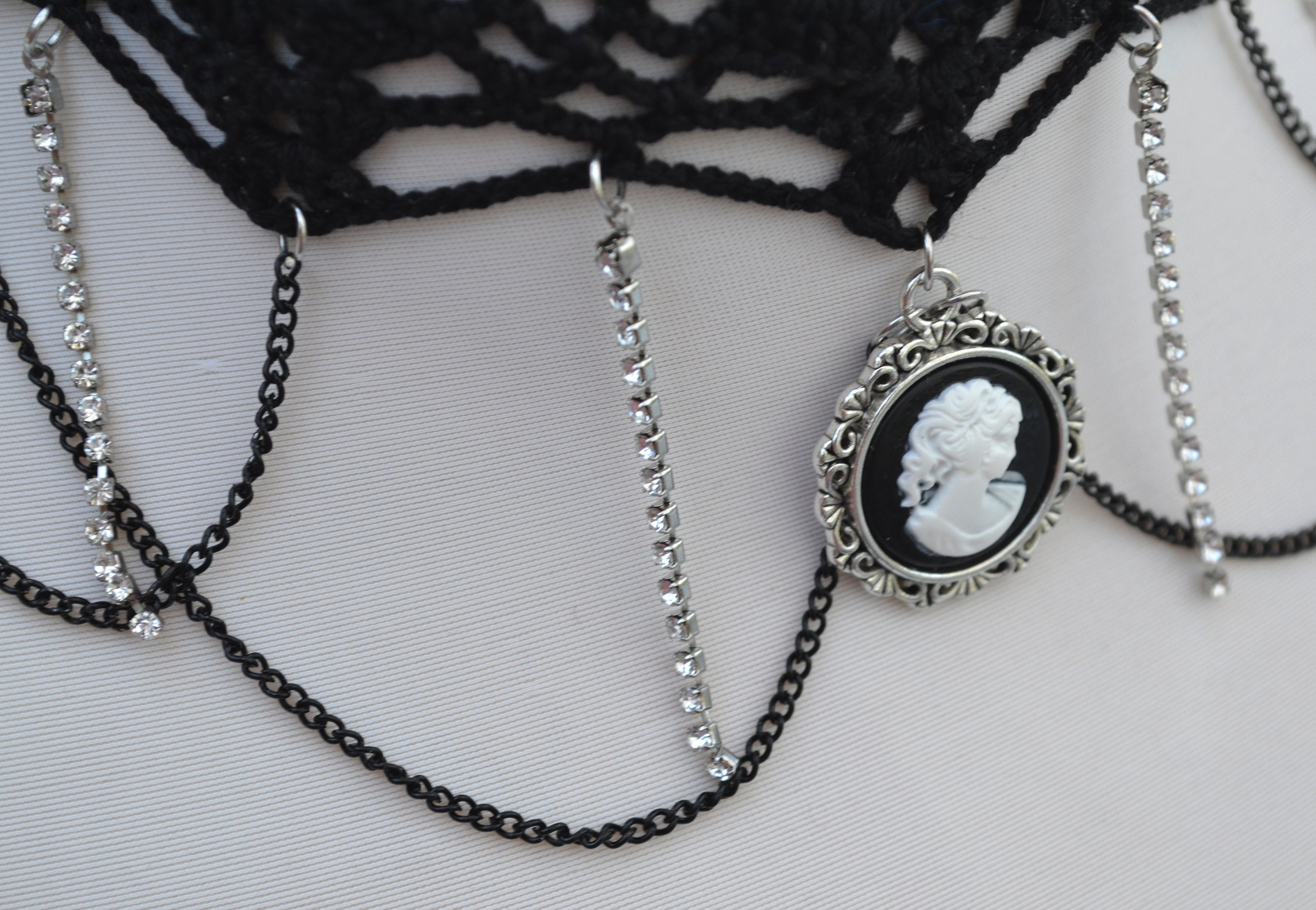 Black Necklace Choker With Cameo Pendant, Black Necklace for Women ...