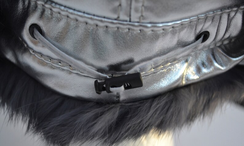 Silver Metallic Hat Rabbit Fur Earflap Fur Hat Fur Hat Russian Hat Ushanka Trapper Hat Gift for Her Aviator Hat WOMEN REAL FUR Hat