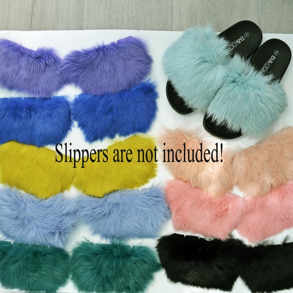 Real Fur for Slippers, Rabbit Fur Pieces, Pair of Rabbit Fur Trims, Rabbit Fur for Sandals, Fluffy Fur Slides, Fur Slippers, Fur Shoes, Flip