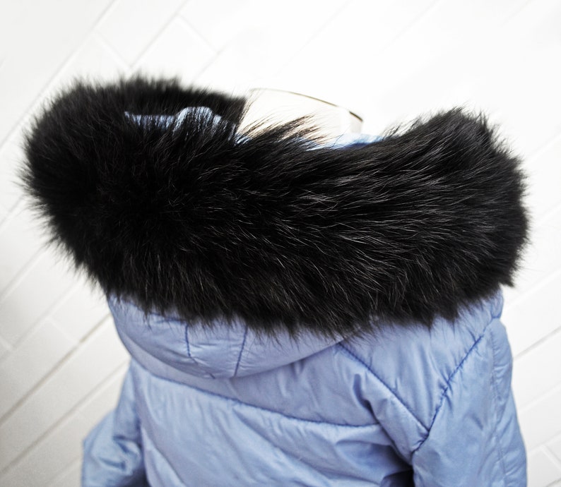 BY ORDER XL Double Real Fox Fur Tail Trim Hood, Fur collar trim, Fox Fur Collar, Fur Scarf, Fur Ruff, Fox Fur Hood, Hood Fur, stripe image 4