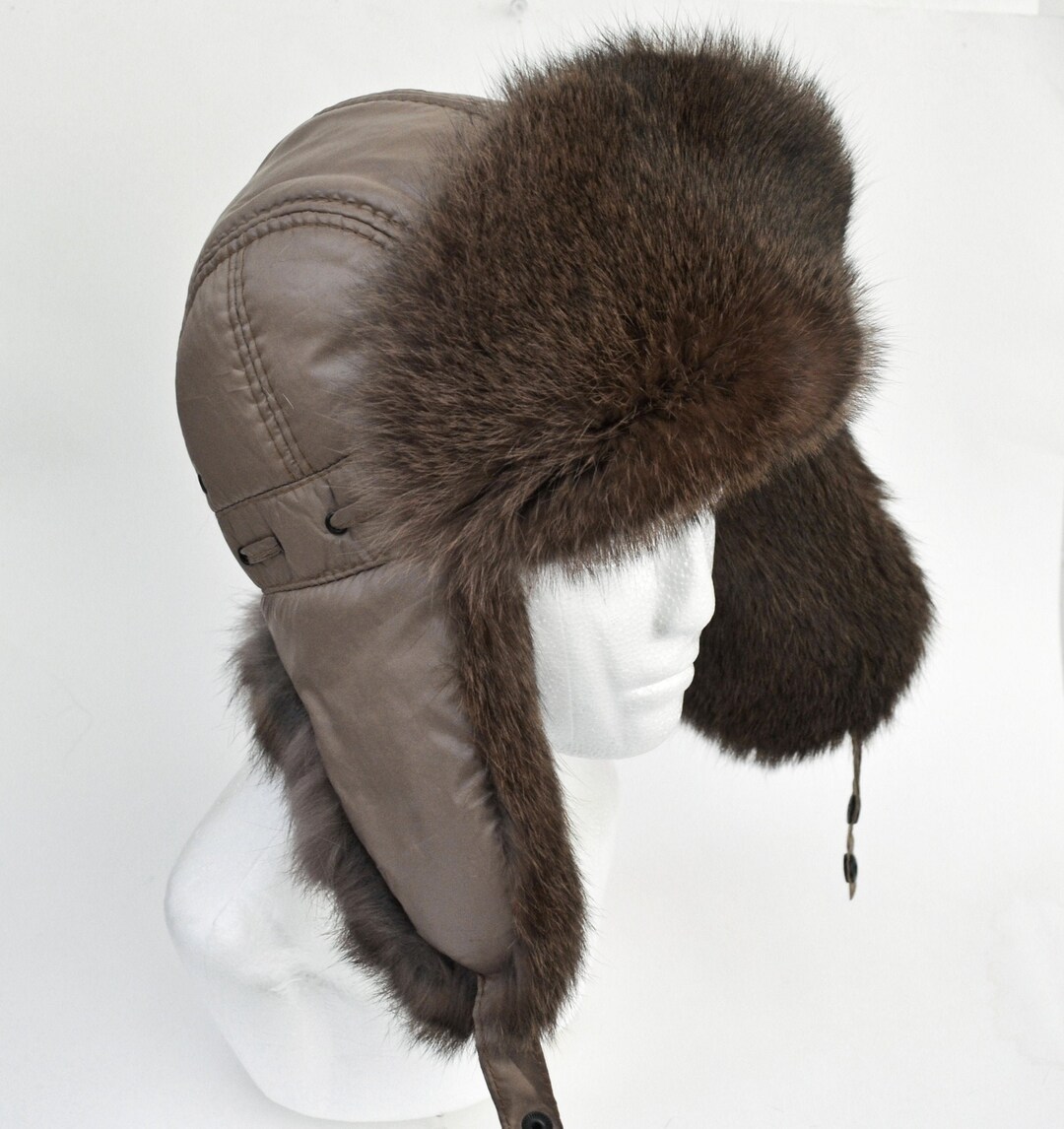 Rabbit Fur Hat, Aviator Hat, Man Fur Hat, Fur Ear Flap Hat, Trapper Hat
