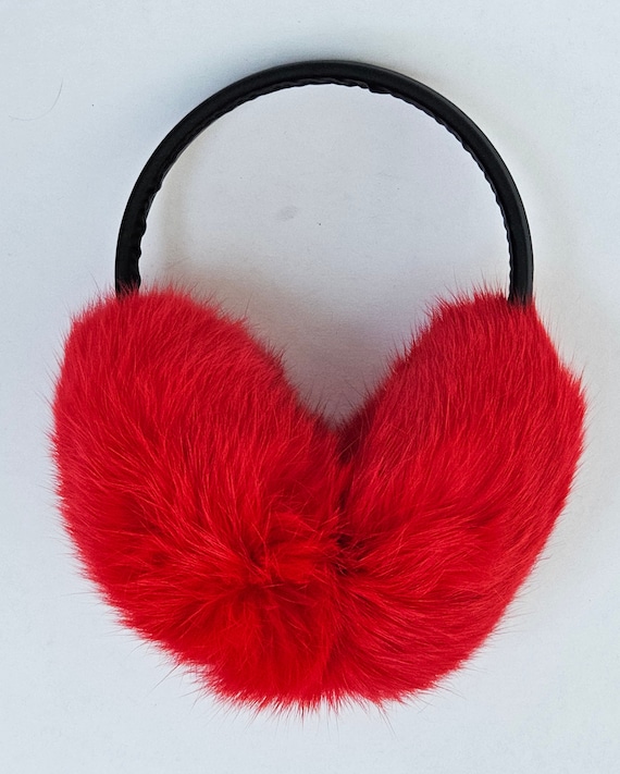 Red Fur Earmuffs, Real Fur Ear Warmer, Girls Earmuffs, Large  display picture 1