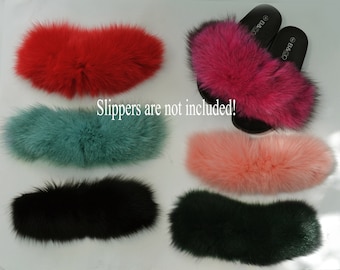 Real Fur for Slippers, Fox Fur Slides, Pair of Premium Fox Fur Trim, Fox Fur for Sandals, Fluffy Fur Slides Sandals, Fur Slippers, Fur Shoes