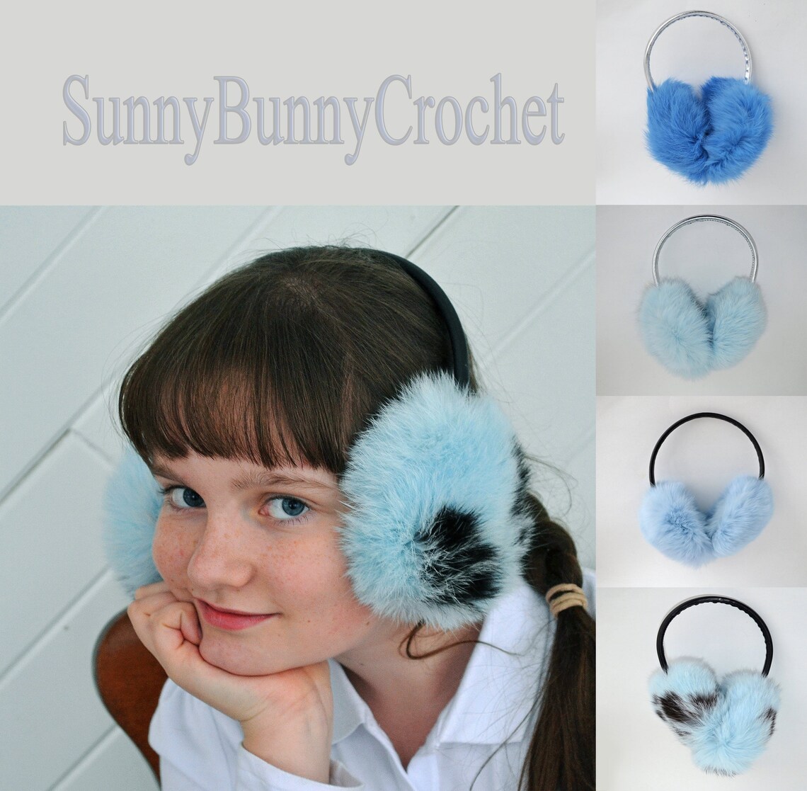 Real Fur Earmuffs Rabbit Fur Ear Warmer Blue Earmuffs Large Etsy Canada