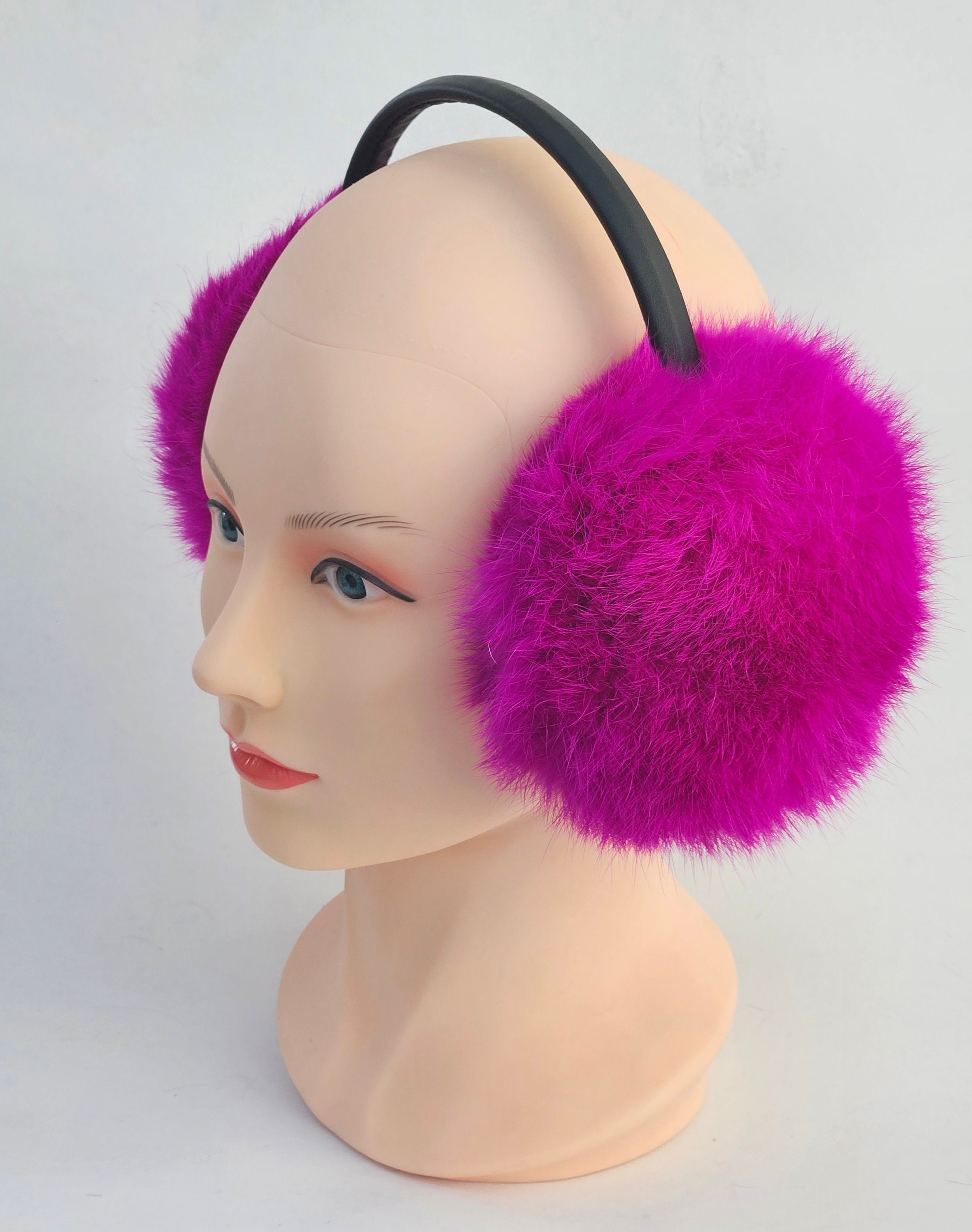Pink Fur Earmuffs, Real Fur Ear Warmer, Girls Earmuffs 