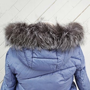 READY to SHIP Real Silver Fox Fur Trim Hood, Fur collar trim, Fox Fur Collar, Fur Scarf, Fur Ruff, Fox Fur Hood, Fox Fur stripe Coat Jacket