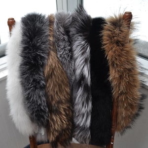 BY ORDER XL Double Real Fox Fur Tail Trim Hood, Fur collar trim, Fox Fur Collar, Fur Scarf, Fur Ruff, Fox Fur Hood, Hood Fur, stripe image 10