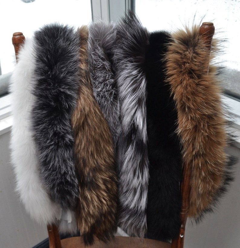 BY ORDER XL Double Real Fox Fur Tail Trim Hood, Fur collar trim, Fox Fur Collar, Fur Scarf, Fur Ruff, Fox Fur Hood, Hood Fur, stripe image 10