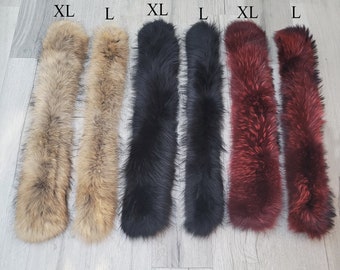BY ORDER Large 100% Real Raccoon Fur Collar from Skin, Fur Trim for Hoodie, Raccoon Fur Collar, Fur Scarf, Fur Ruff, Hood, Buttons included