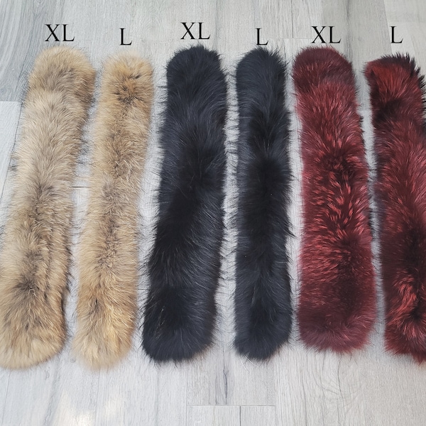 BY ORDER Large 100% Real Raccoon Fur Collar from Skin, Fur Trim for Hoodie, Raccoon Fur Collar, Fur Scarf, Fur Ruff, Hood, Buttons included