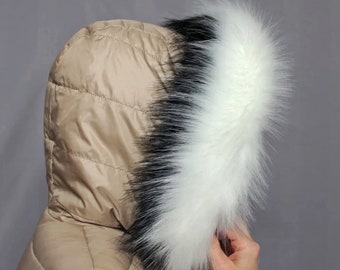 BY ORDER Faux Fur Vegan Trim Hood 70 cm, Faux Fur Collar Trim, Fake Fur, Fur Fabric, Fur Ruff, Faux Fur Hood, Hood Fur Jacket, White