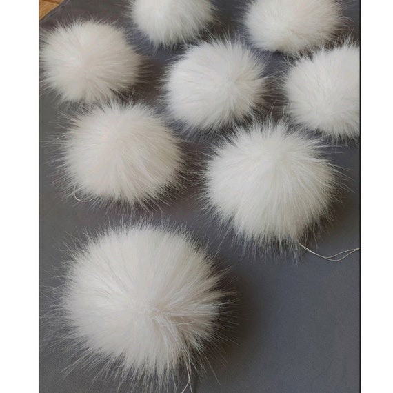 READY to SHIP Faux Fur Pom Pom, Faux Raccoon Fur, Fake Fur Pom Pom, Tie on  Pompoms, Vegan Pom Pom, White Fur Pom Poms, 4-5 Inch 