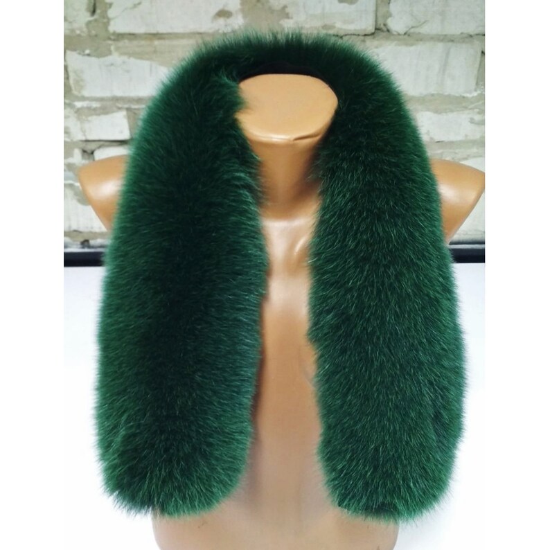 BY ORDER (not Tail) XL Extra Large Real Fox Fur Trim Hood, Green Fur collar trim, Fox Fur Collar, Fur Scarf, Fur Ruff, Fox Fur Hood, Jacket image 8