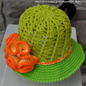 SUN HAT PATTERN, Crochet Hat Pattern, Child Hat, Crochet Pattern, Summer Crochet Hat, Flower, Brim Summer Hat, Chapeau  de Soleil, Sun Hat