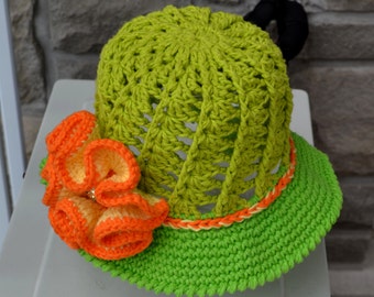 SUN HAT PATTERN, Crochet Hat Pattern, Child Hat, Crochet Pattern, Summer Crochet Hat, Flower, Brim Summer Hat, Chapeau  de Soleil, Sun Hat