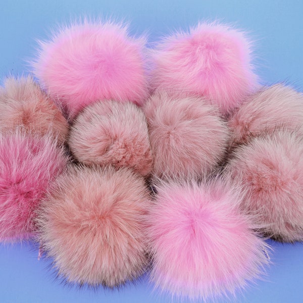 4,5" to 5" HIGHEST QUALITY FOX Pom Poms! Double Fox Fur Shiny Soft Pom Pom for Women Hat Beanie Tuque Winter Knit Hats Puff Fluffy Fur Ball