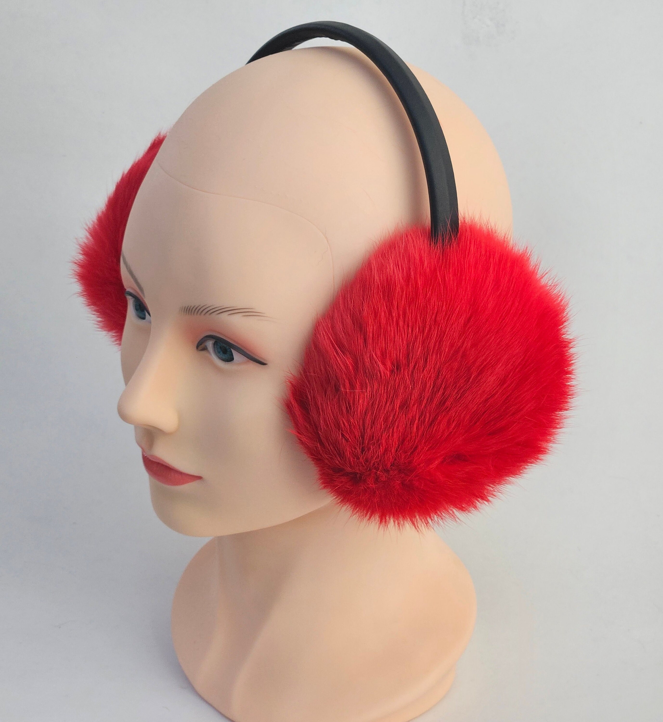 Red Cute Women\'s Fluffy Plush Warm Foldable Earmuffs Winter Ear Warmers, Fashion Adjustable Earmuffs for Cold  main image 2