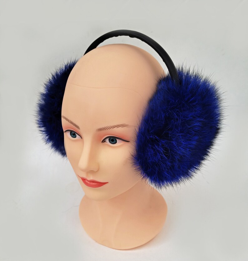 Real Fur Earmuffs Rabbit Fur Ear Warmer Blue Earmuffs Large Etsy Canada