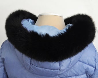 BY ORDER, not Tail, 60 cm Super Soft Real Black Fox Fur Trim Hood, Fur collar trim, Fox Fur Collar, Fur Ruff, Fur Hood, Fox Fur, Fur