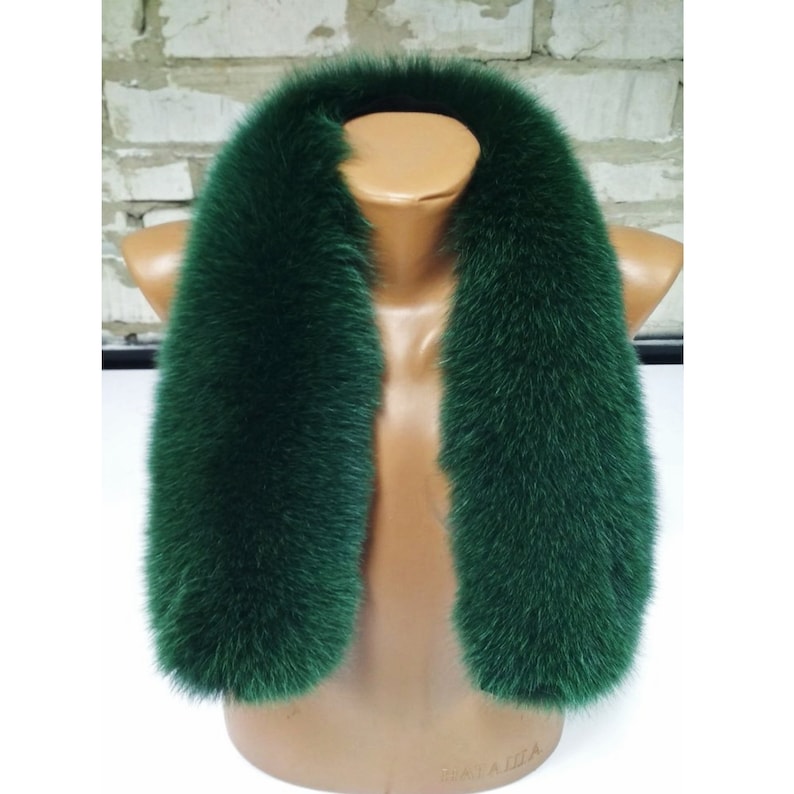 BY ORDER (not Tail) XL Extra Large Real Fox Fur Trim Hood, Green Fur collar trim, Fox Fur Collar, Fur Scarf, Fur Ruff, Fox Fur Hood, Jacket image 1