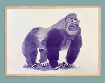 purple GORILLA risograph print A3